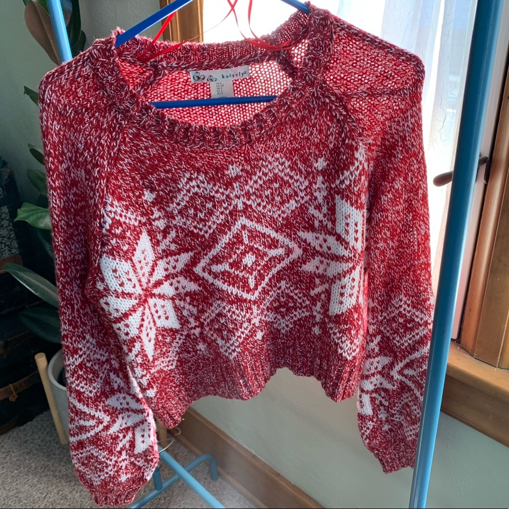 Kaisely/Anthropologie Red Crop Sweater Size S EUC